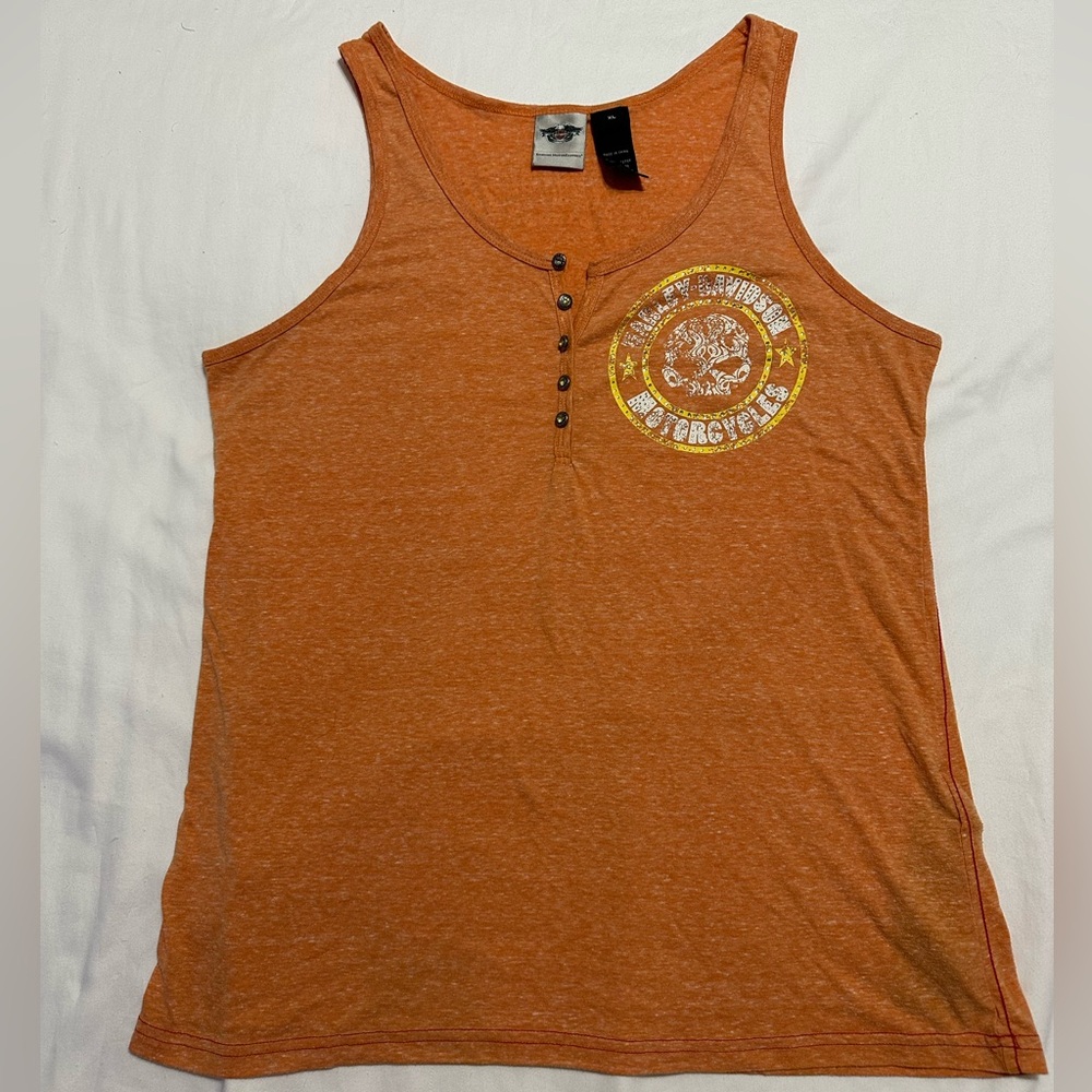 WOMEN’S HARLEY DAVIDSON TATTOO WILLIE G RHINESTONE BUTTON HENLEY TANK TOP XL - Picture 10 of 13